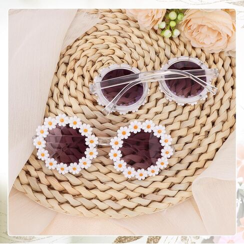 Semato 2 PCS Flower Girl نظارة شمسية جولة Daisy Flower على شكل نظارة شمسية UV 400 حماية في الهواء الطلق شاطئ النظارات in Saudi Arabia