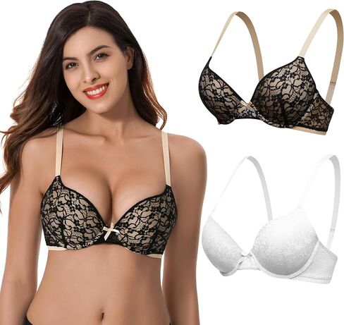 Curve Muse Women's Plus Size Perfect Shape Add 1 Cup Push Up Underwire Lace Bras in Saudi Arabia