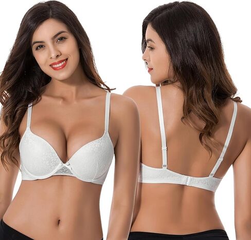 Curve Muse Women's Plus Size Perfect Shape Add 1 Cup Push Up Underwire Lace Bras in Saudi Arabia