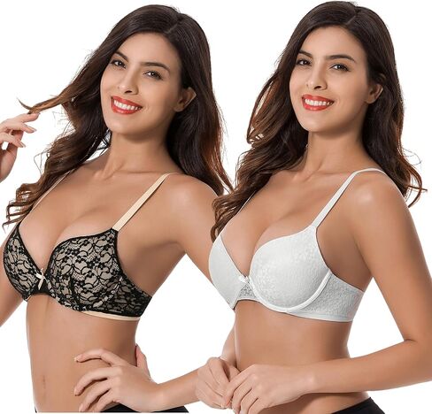 Curve Muse Women's Plus Size Perfect Shape Add 1 Cup Push Up Underwire Lace Bras in Saudi Arabia