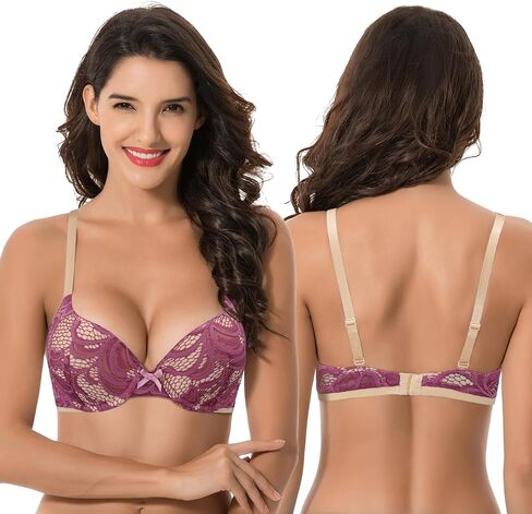 Curve Muse Women's Plus Size Perfect Shape Add 1 Cup Push Up Underwire Lace Bras in Saudi Arabia