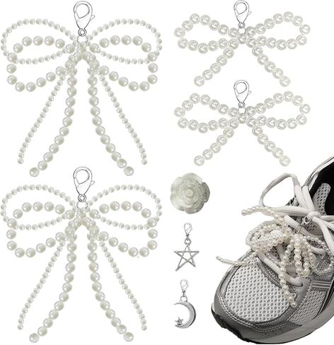 KJMYYXGS 7 PCS Pearl Bowknot Shoe Lace Charms Decoration for Sneakers Pearl Shoe Bow Clips Shoelace Jewelry Decoration for Women in Kuwait