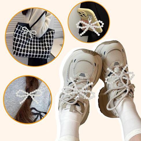 KJMYYXGS 7 PCS Pearl Bowknot Shoe Lace Charms Decoration for Sneakers Pearl Shoe Bow Clips Shoelace Jewelry Decoration for Women in Kuwait