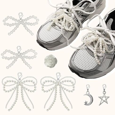 KJMYYXGS 7 PCS Pearl Bowknot Shoe Lace Charms Decoration for Sneakers Pearl Shoe Bow Clips Shoelace Jewelry Decoration for Women in Kuwait