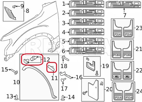 Rexka 10 Sets Wheel Opening Molding Fender Flare Clips Hardware Kit for Ford F150 W790383S900 W716878S300 F-150 2015-2020 W790383-S900 W716878-S300 in Saudi Arabia