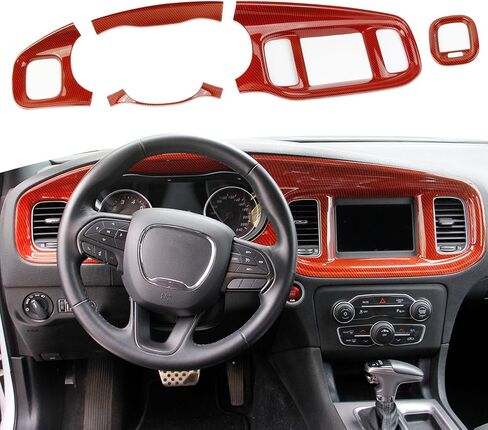 crosselec Carbon Fiber Center Consoles Dashboard Instrument Gauge Cluster Dash Air Vent Panel Kit Cover Trim Garnish Bezel for for Dodge Charger 2015-2023 in Kuwait