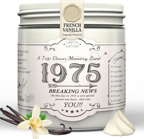 Birth Year Candle - 1965 Birthday Gifts for Women - Soy Candle 60th Birthday Gifts for Her, 60th Presents for Women - French Vanilla Scent, 8oz Reusable Jar, 40Hr Burn Time in Saudi Arabia
