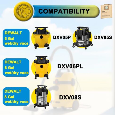 6 عبوات DXVA19-4104 أكياس فلتر بديلة عالية الكفاءة لـ DEWALT سعة 5 إلى 8 جالون رطبة/جافة - الجزء # DEWALT DXVA19-4104 in Saudi Arabia