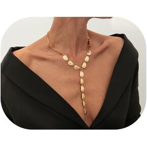 Vintage Y Shape Long Tassel Chest Chain Necklace Metal Round Sequin Clavicle Necklace Jewelry Summer Beach Leaf Neck Body Jewelry for Women in Saudi Arabia