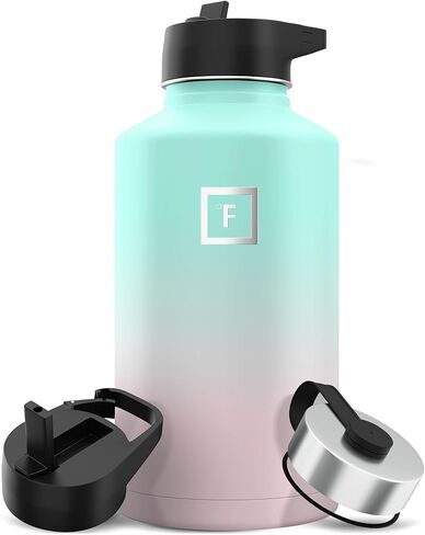 IRON °FLASK Sports Water Bottle - Wide Mouth with 3 Straw Lids - Stainless Steel Gym & Outdoor Bottles for Men, Women & Kids - Double Walled, Insulated Thermos, Metal Canteen - Kiwi Green, 40 Oz in Saudi Arabia