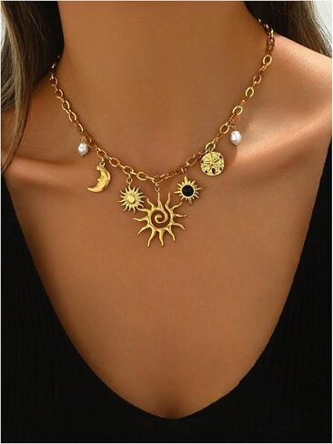 Milumia Women's Chunky Gold Pendant Necklace Trendy Statement Necklaces Jewelry Gift in Saudi Arabia