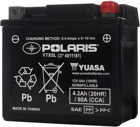 Polaris Replacement Battery, Yuasa Ytx5L Specific for Sportsman Outlaw 50, Outlaw 90, Scrambler 50, Scrambler 90, Sportsman 90, Sportsman 110, Predator 50, Predator 90 ATV Models - Part 4011181 in Saudi Arabia