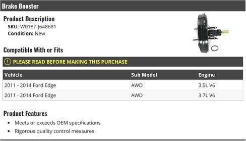 Brake Booster - Compatible with 2011-2014 Ford Edge AWD 3.5L 3.7L V6 in Saudi Arabia