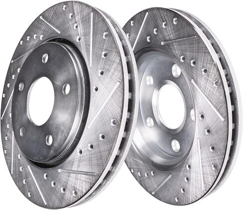 Detroit Axle - Front Brake Kit for Lincoln MKS MKT Ford Explorer Flex Taurus Police Interceptor Sedan Drilled & Slotted Disc Brake Rotors Ceramic Brakes Pads Replacement : 13.86" inch Rotor in Saudi Arabia