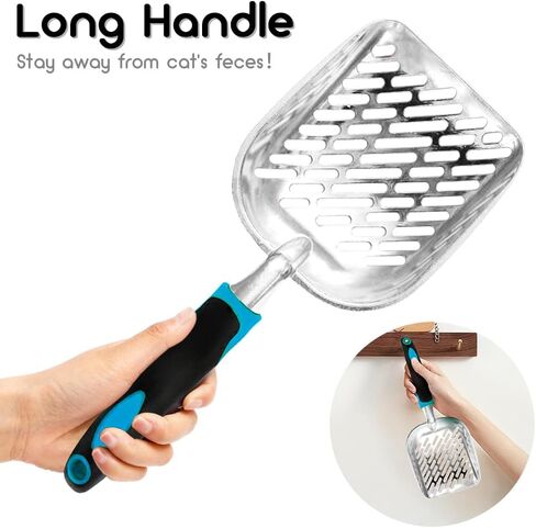 Cat Litter Scoop,Long Handle Cat Scooper,Stainless Steel Metal Scoop,Poop Sifting,Mesh Shovel,Suitable for Cat Litter Box, (Purple) in Saudi Arabia