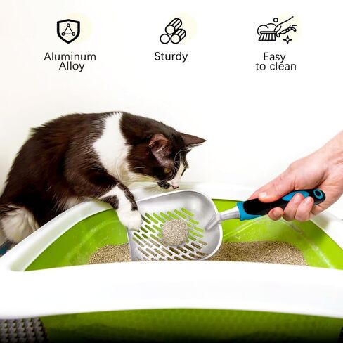 Cat Litter Scoop,Long Handle Cat Scooper,Stainless Steel Metal Scoop,Poop Sifting,Mesh Shovel,Suitable for Cat Litter Box, (Purple) in Saudi Arabia