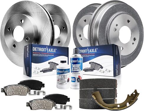 Detroit Axle - 1.7L Brake Kit for 01-05 Honda Civic Disc Rotors Ceramic Brakes Pads Replacement 2001 2002 2003 2004 2005 Brake Drums Semi-metallic Shoes Front and Rear in Saudi Arabia