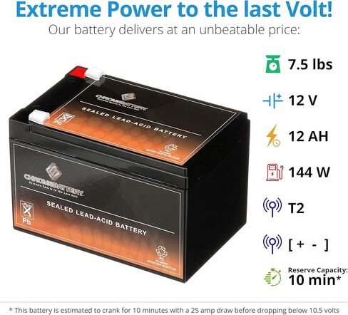 بطارية hrome 12V 12AH SLA بطارية بديلة قابلة لإعادة الشحن لأجهزة UPS الاحتياطية، سكوتر كهربائي، كرسي متحرك وإنذار: 5.94 × 3.86 × 3.74، محطة T2، حزمة من 2، أسود in Saudi Arabia
