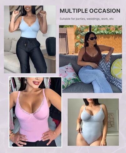جسم ملابس ملهى Shapellx للنساء السيطرة على البطن الدانتيل بدلات جسم v الرقبة بلا أكمام in Kuwait