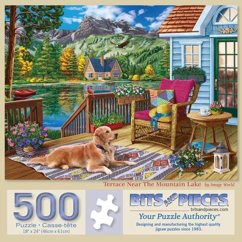 Bits and Pieces - 300 Piece Jigsaw Puzzle for Adults - 18" x 24" - Terrace Near The Mountain Lake - 300 pc Large Piece Colorful Lakehouse Retreat Jigsaw by Image World in Kuwait