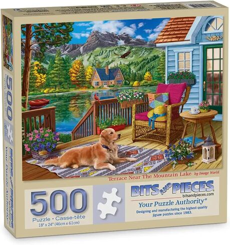 Bits and Pieces - 300 Piece Jigsaw Puzzle for Adults - 18" x 24" - Terrace Near The Mountain Lake - 300 pc Large Piece Colorful Lakehouse Retreat Jigsaw by Image World in Kuwait