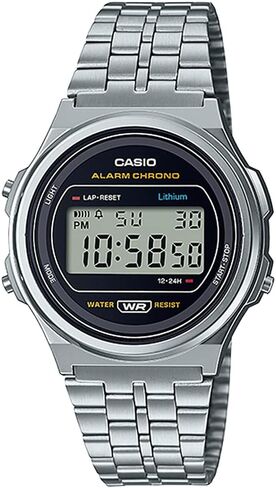 Casio A171WE-1A Standard Vintage Watch ، للجنسين ، الكلاسيكية ، الكوارتز ، الرقمية ، المعادن ، الفضة ، الأسود ، نوع السوار in Saudi Arabia