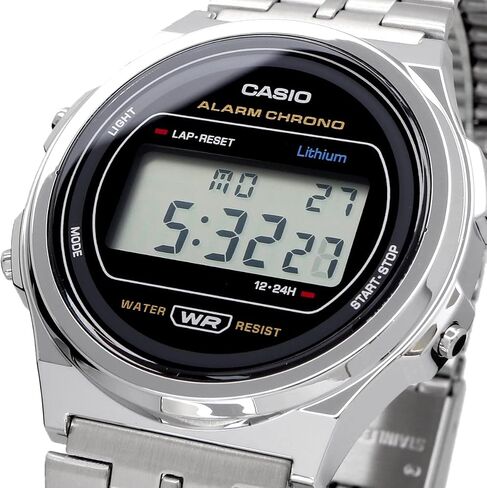 Casio A171WE-1A Standard Vintage Watch ، للجنسين ، الكلاسيكية ، الكوارتز ، الرقمية ، المعادن ، الفضة ، الأسود ، نوع السوار in Saudi Arabia