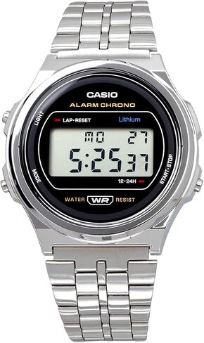 Casio A171WE-1A Standard Vintage Watch ، للجنسين ، الكلاسيكية ، الكوارتز ، الرقمية ، المعادن ، الفضة ، الأسود ، نوع السوار in Saudi Arabia