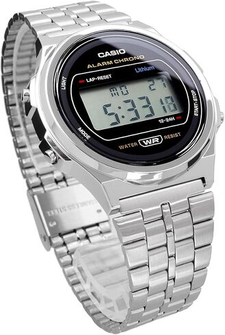 Casio A171WE-1A Standard Vintage Watch ، للجنسين ، الكلاسيكية ، الكوارتز ، الرقمية ، المعادن ، الفضة ، الأسود ، نوع السوار in Saudi Arabia