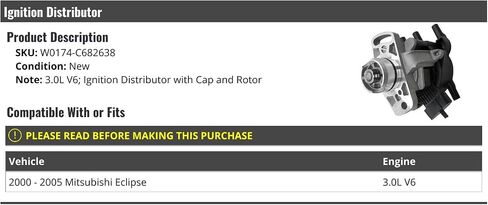 Ignition Distributor with Cap and Rotor - Compatible with 2000-2005 Mitsubishi Eclipse 3.0L V6 in Saudi Arabia