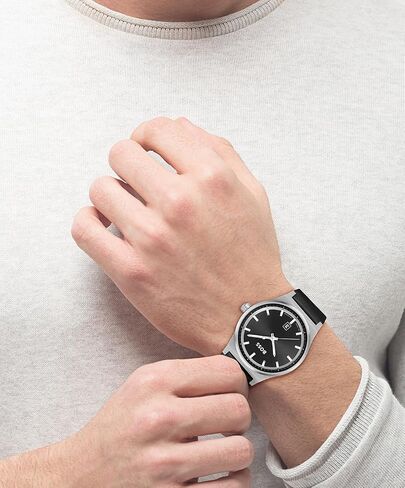 BOSS Hugo Men's Candor Stainless Steel Case and Black Leather Strap Watch, Contemporary Design for Everyday Wear, Three-Hand Watch, Model (1514075) in Saudi Arabia