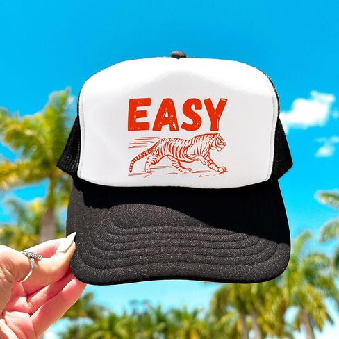 Easy Tiger Red Trucker Hat Funny Tiger Graphic Foam Foam Front Classic 5 Panel Mesh Snapback in Kuwait