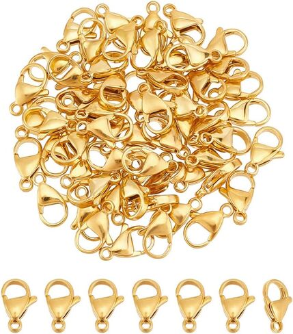 UniCraftale حوالي 80pcs 24k قلادة مطلية الذهب مقفلات من الفولاذ المقاوم للصدأ مصبوغ الملاذ المقفل 9 ملم خطاف الخطاف سلسلة المشبك مجوهر in Saudi Arabia