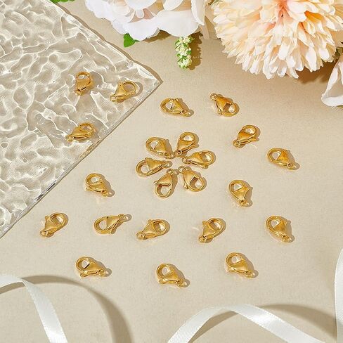 UniCraftale حوالي 80pcs 24k قلادة مطلية الذهب مقفلات من الفولاذ المقاوم للصدأ مصبوغ الملاذ المقفل 9 ملم خطاف الخطاف سلسلة المشبك مجوهر in Saudi Arabia