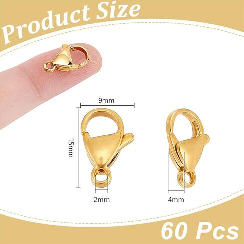 UniCraftale حوالي 80pcs 24k قلادة مطلية الذهب مقفلات من الفولاذ المقاوم للصدأ مصبوغ الملاذ المقفل 9 ملم خطاف الخطاف سلسلة المشبك مجوهر in Saudi Arabia