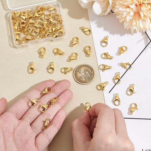 UniCraftale حوالي 80pcs 24k قلادة مطلية الذهب مقفلات من الفولاذ المقاوم للصدأ مصبوغ الملاذ المقفل 9 ملم خطاف الخطاف سلسلة المشبك مجوهر in Saudi Arabia