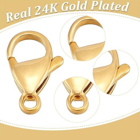 UniCraftale حوالي 80pcs 24k قلادة مطلية الذهب مقفلات من الفولاذ المقاوم للصدأ مصبوغ الملاذ المقفل 9 ملم خطاف الخطاف سلسلة المشبك مجوهر in Saudi Arabia