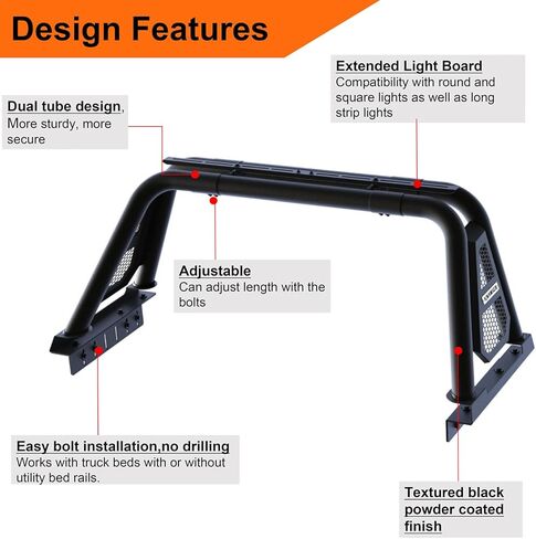 شريط لف R12 لشاحنة بيك اب كاملة الحجم، شريط رياضي لرف المطاردة قابل للتعديل متوافق مع سيلفرادو/تندرا/F-Series/سييرا/تيتان/تيتان XD/Ram1500/2500/3500، حوامل خفيفة in Kuwait