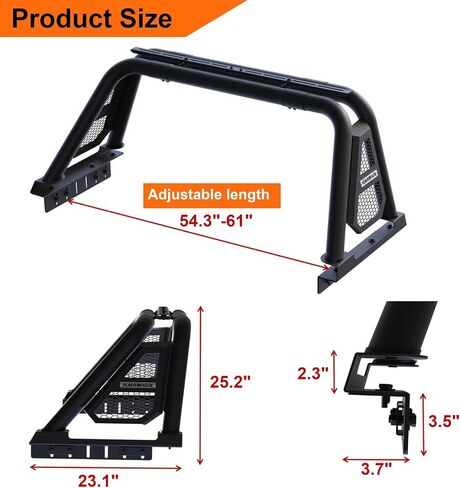 شريط لف R12 لشاحنة بيك اب كاملة الحجم، شريط رياضي لرف المطاردة قابل للتعديل متوافق مع سيلفرادو/تندرا/F-Series/سييرا/تيتان/تيتان XD/Ram1500/2500/3500، حوامل خفيفة in Kuwait