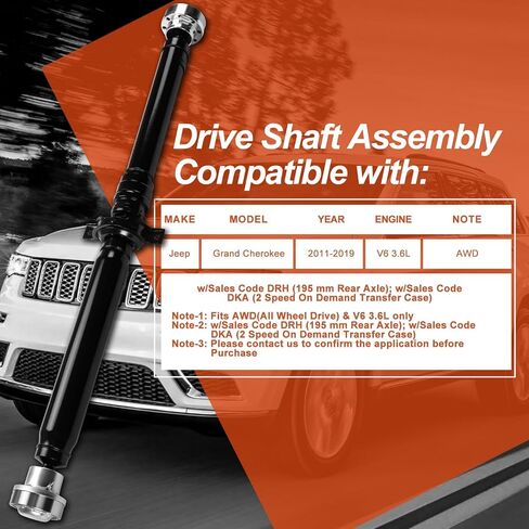 976-970 Rear Complete Driveshaft Drive Shaft Prop Shaft Assembly [AWD, 195 mm Rear Axle, 2 Speed On Demand Transfer Case] Fit for Jeep Grand Cherokee 2011-2019 V6 3.6L, AWD, Replace OE 52123631AA in Saudi Arabia
