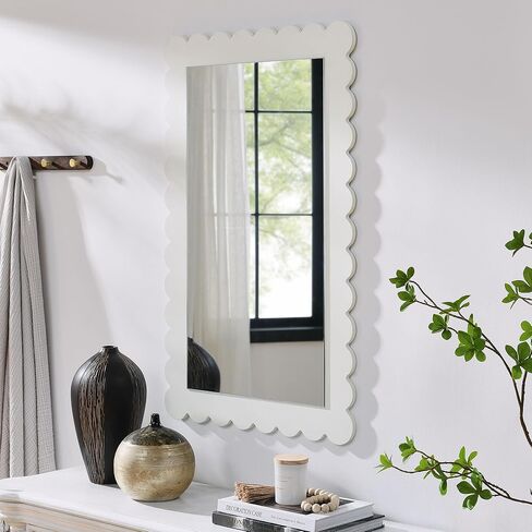 Modway Emmeline Recalloped Rectangle Wall Mirror باللون الأبيض in Kuwait