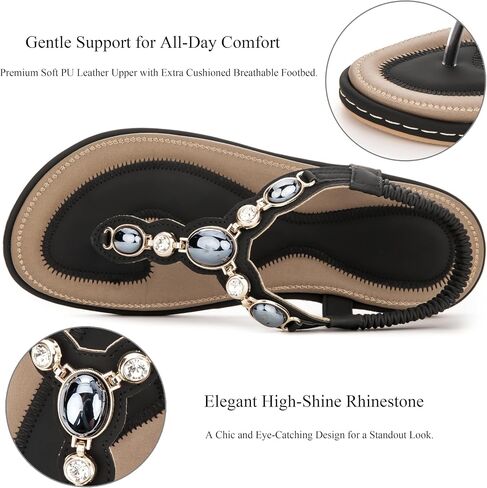 الصنادل المسطحة للنساء تدعم أرشا راينستون T-Strap Flip Flop Thong Flats للمشي على الشاطئ in Saudi Arabia