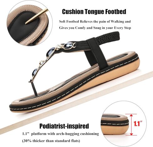 الصنادل المسطحة للنساء تدعم أرشا راينستون T-Strap Flip Flop Thong Flats للمشي على الشاطئ in Saudi Arabia