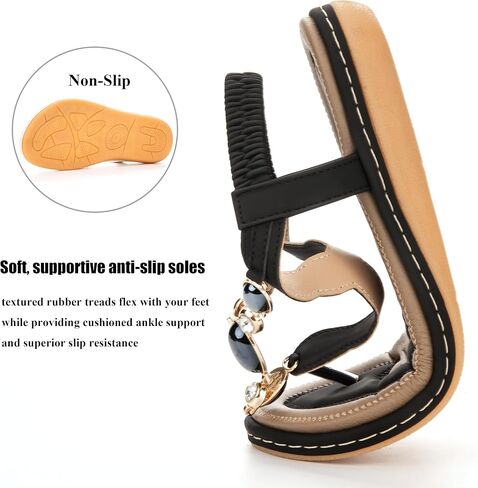 الصنادل المسطحة للنساء تدعم أرشا راينستون T-Strap Flip Flop Thong Flats للمشي على الشاطئ in Saudi Arabia