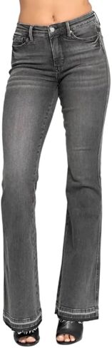 Judy Blue Mid Rise Tummy Control Washed Gray Release Hem Flare Jeans by Ivory Gem in Saudi Arabia