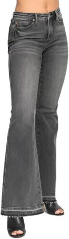 Judy Blue Mid Rise Tummy Control Washed Gray Release Hem Flare Jeans by Ivory Gem in Saudi Arabia