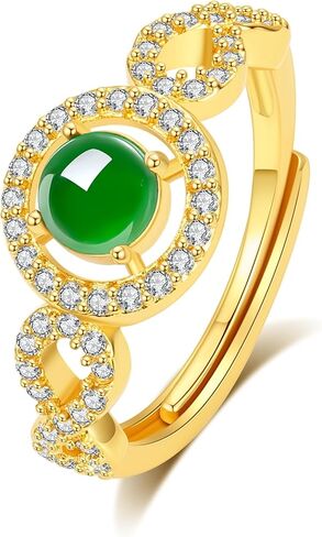 Handmade Natural Jade Rings for Women Z Shape Adjustable 925 Sterling Silver Gold Plated Statement Ring in Saudi Arabia