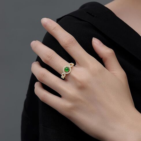 Handmade Natural Jade Rings for Women Z Shape Adjustable 925 Sterling Silver Gold Plated Statement Ring in Saudi Arabia