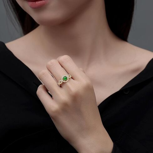 Handmade Natural Jade Rings for Women Z Shape Adjustable 925 Sterling Silver Gold Plated Statement Ring in Saudi Arabia