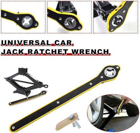Jack Ratchet Wrench, Car Steel Jack Long Handle Wrench Tool, 360° Rotating Labor-Saving Scissor Jack Wrench with Forward and Reverse Knobs, Universal Car Accessories (With Accessories) in Saudi Arabia